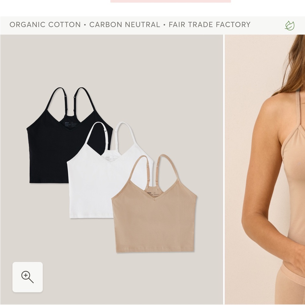 Pact Organic Everyday Shelf Bra Cropped Camisole 3-Pack - XS